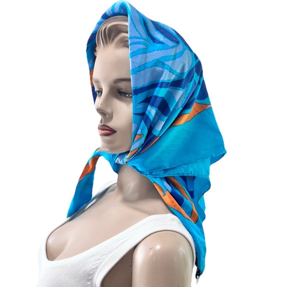 Silk Blue and Orange Scarf - Picture 2 of 16